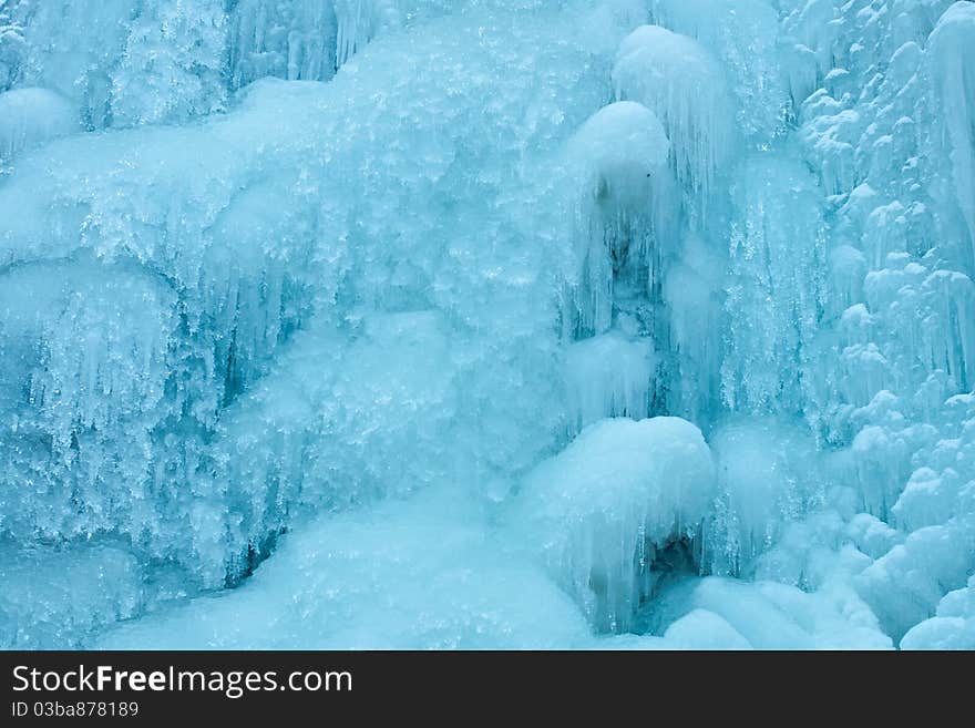 Icicles of frozen waterfall