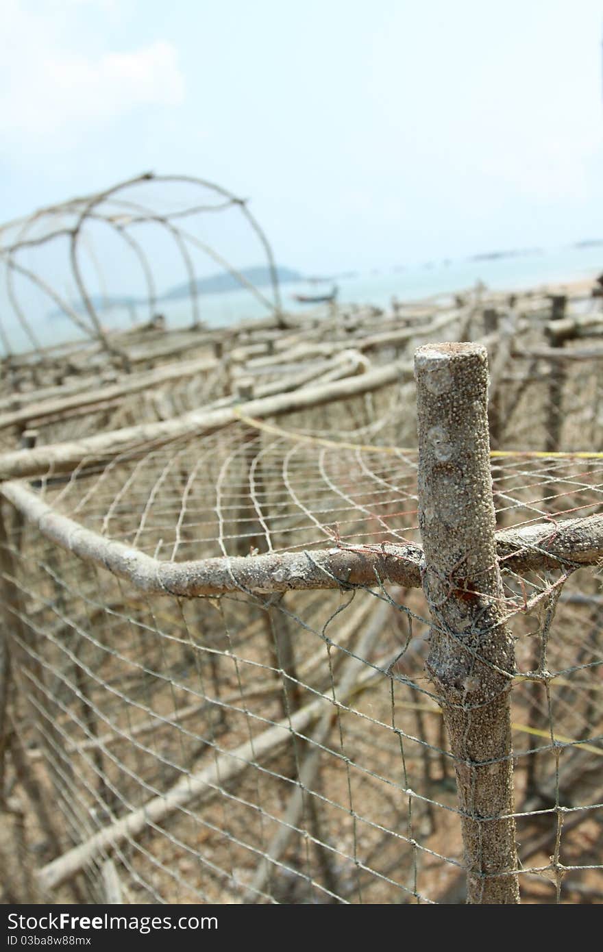 Thai style Bamboo fish trap at Chumporn sea, Thailand. Thai style Bamboo fish trap at Chumporn sea, Thailand