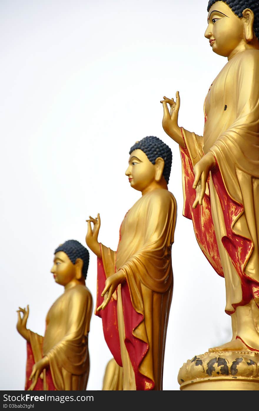 Row of golden statue buddha