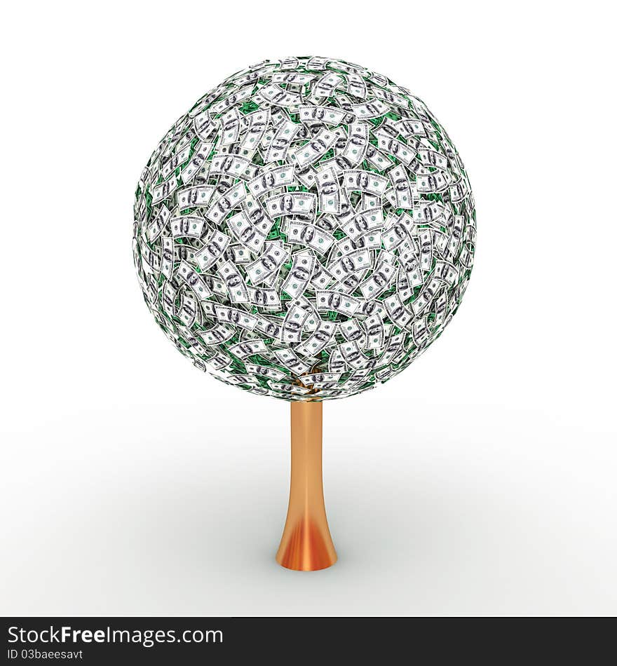 3d render of a tree is covered dollars. 3d render of a tree is covered dollars