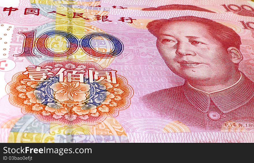 A closeup of two Chinese 100 Yuan notes.