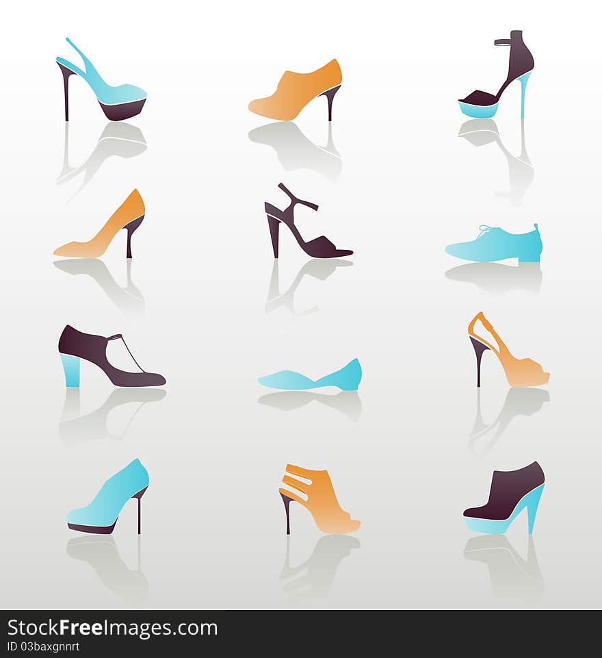 Illustration with Icon Set, Shoes