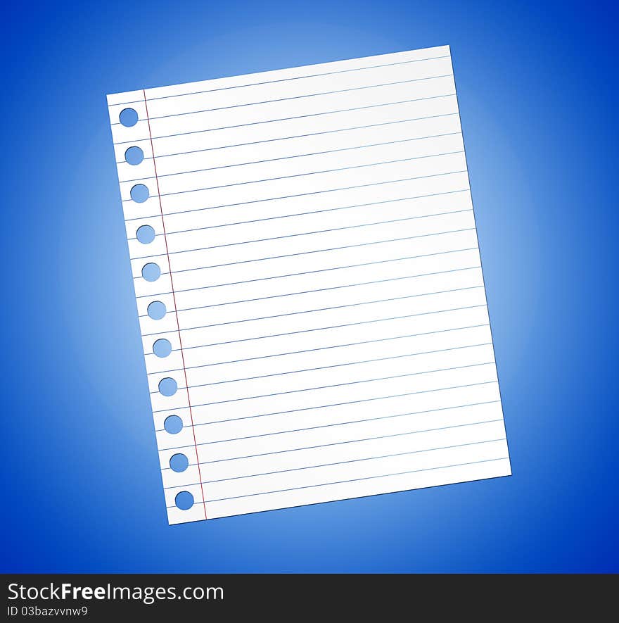 Notebook paper illustration over blue background. Illustration