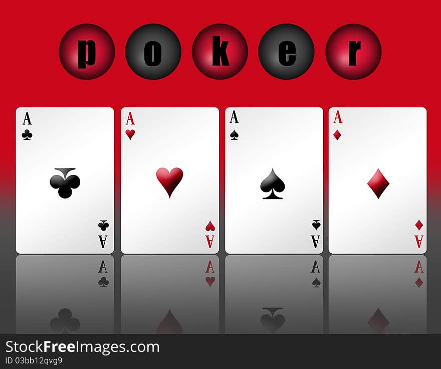 Poker card with shadow and red background