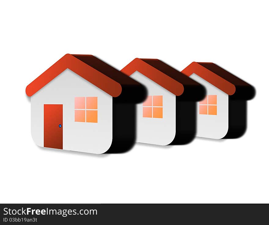 Three red house symbol over white background.Family concept. Three red house symbol over white background.Family concept