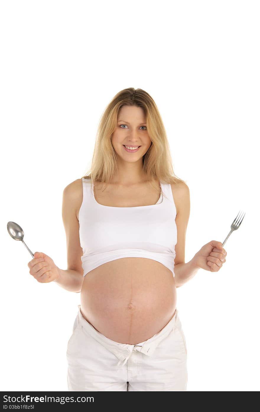 Pregnant Woman With A Spoon And Fork