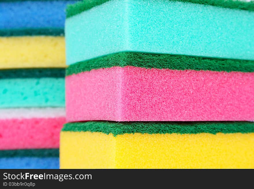 Colorful sponges closeup horizontal picture.