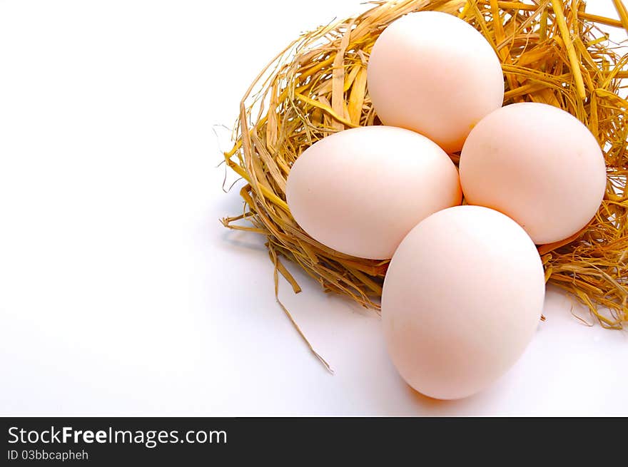 Four eggs on the net, background