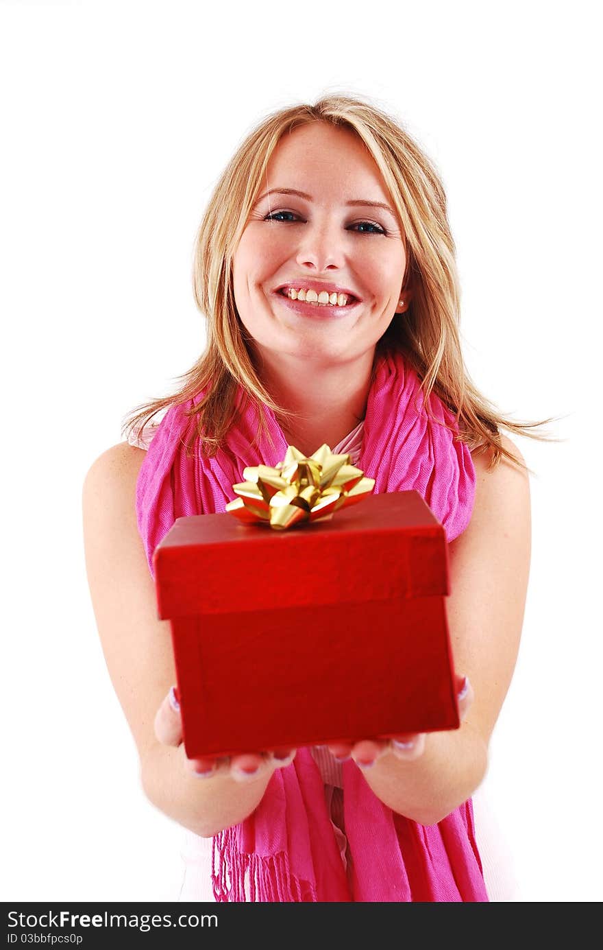 Young happy woman with a gift