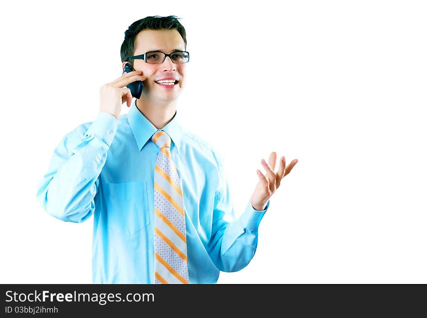 Hapiness Businessman standing on the white background. Hapiness Businessman standing on the white background