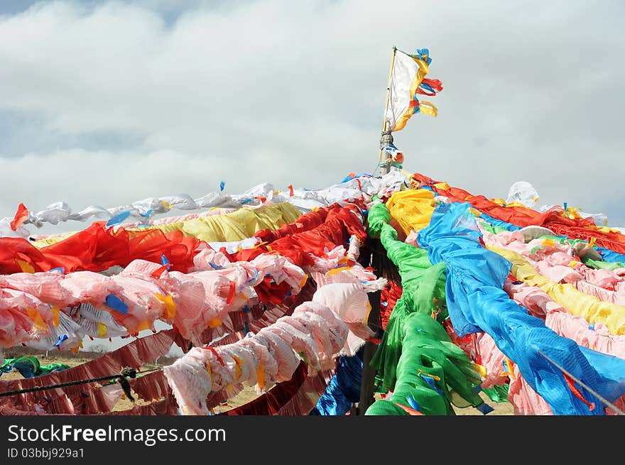 Colorful prayer flags in Tibet