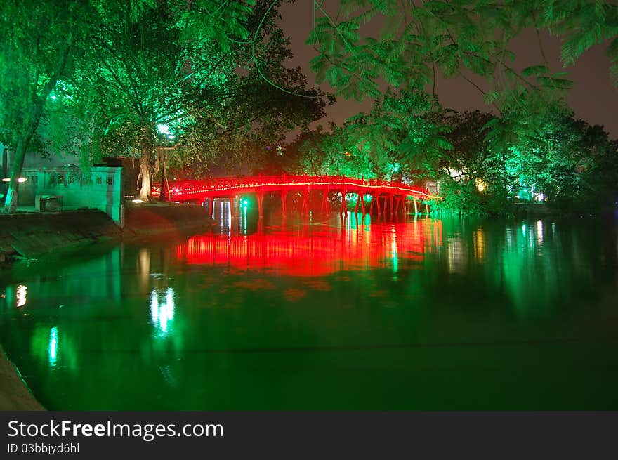 Lake night view in vietnams capital city of Hanoi. Lake night view in vietnams capital city of Hanoi