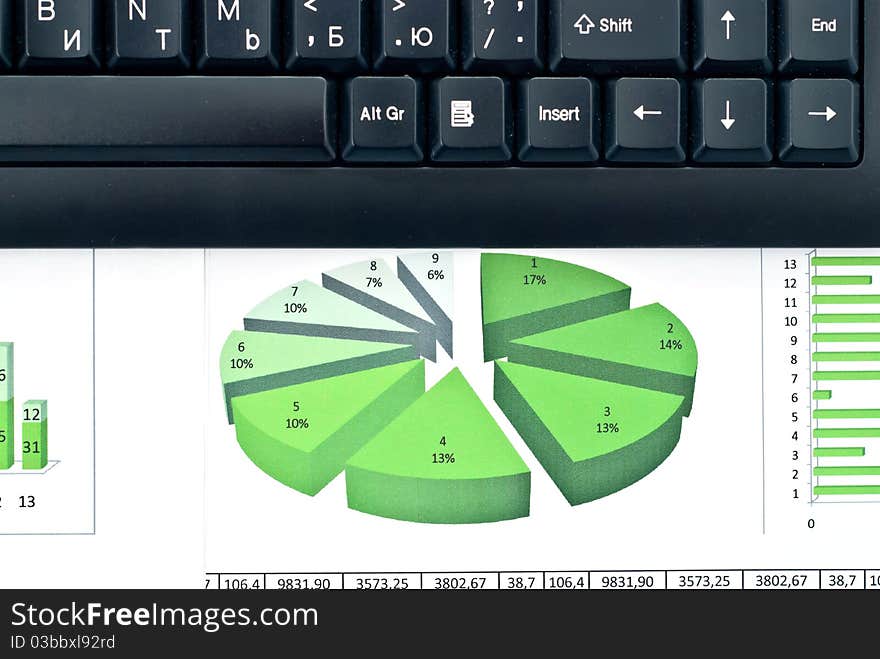 Black keyboard on a stock chart. Studio shot. Black keyboard on a stock chart. Studio shot