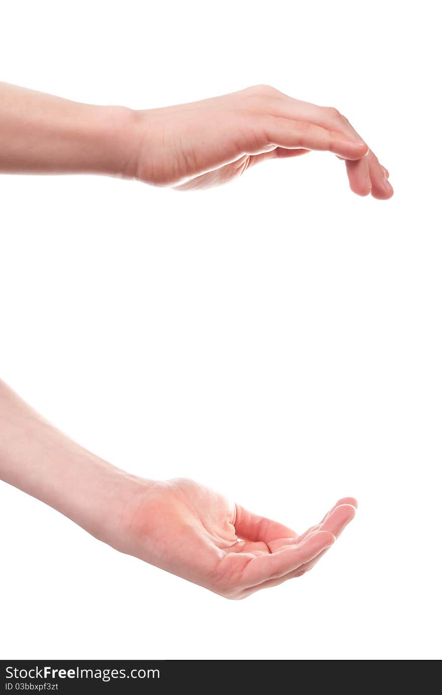 Boy's hands open. Isolated on white background. Boy's hands open. Isolated on white background