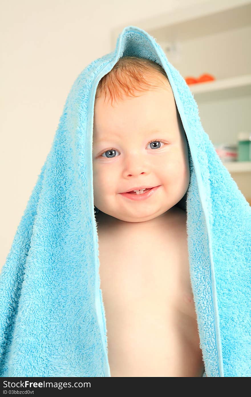 Baby boy smiling in bathroom. Baby boy smiling in bathroom