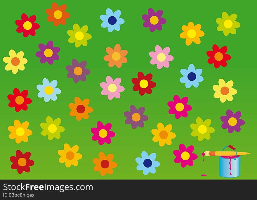 Colorful flowers on the green backround