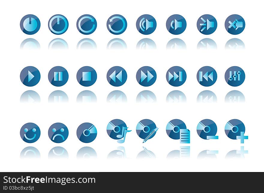 Set of blue player icons, buttons