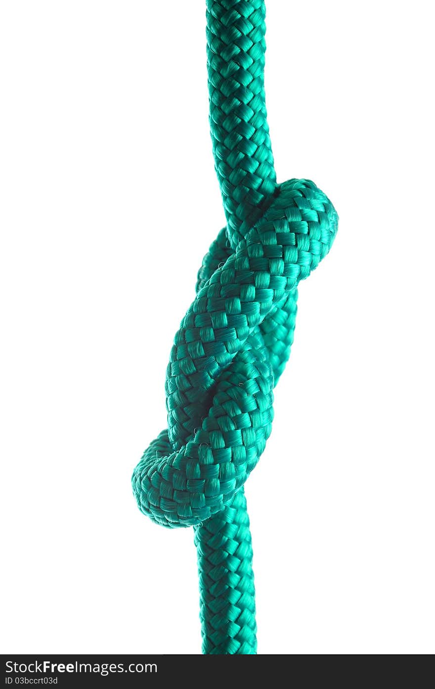 Rope with marine knot on white background.