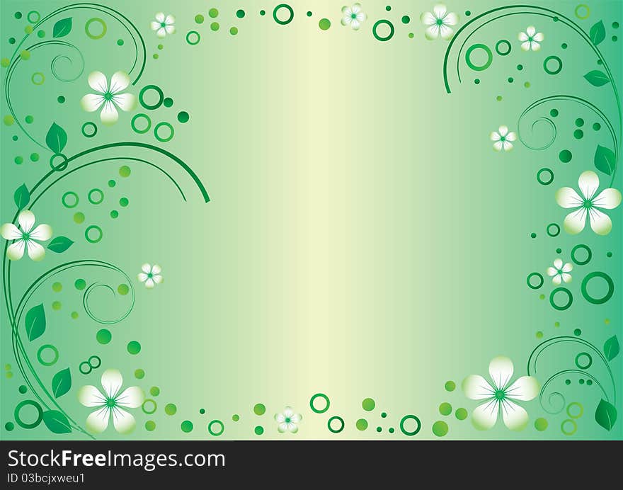 Abstract frame with green branches and spring flowers. Abstract frame with green branches and spring flowers