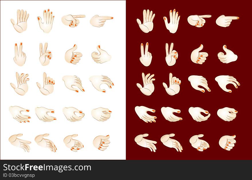 Stylized drawing of different hand position