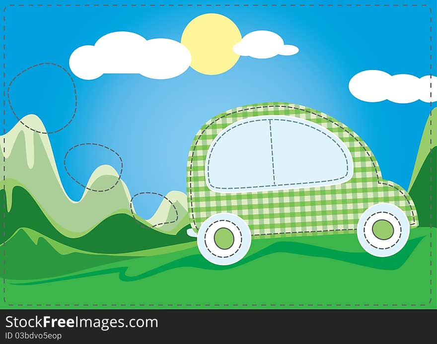 Vector illustration of car in nature representing clean energy. Vector illustration of car in nature representing clean energy