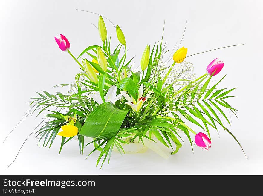 Bouquet with Lily & Tulips isolated on white