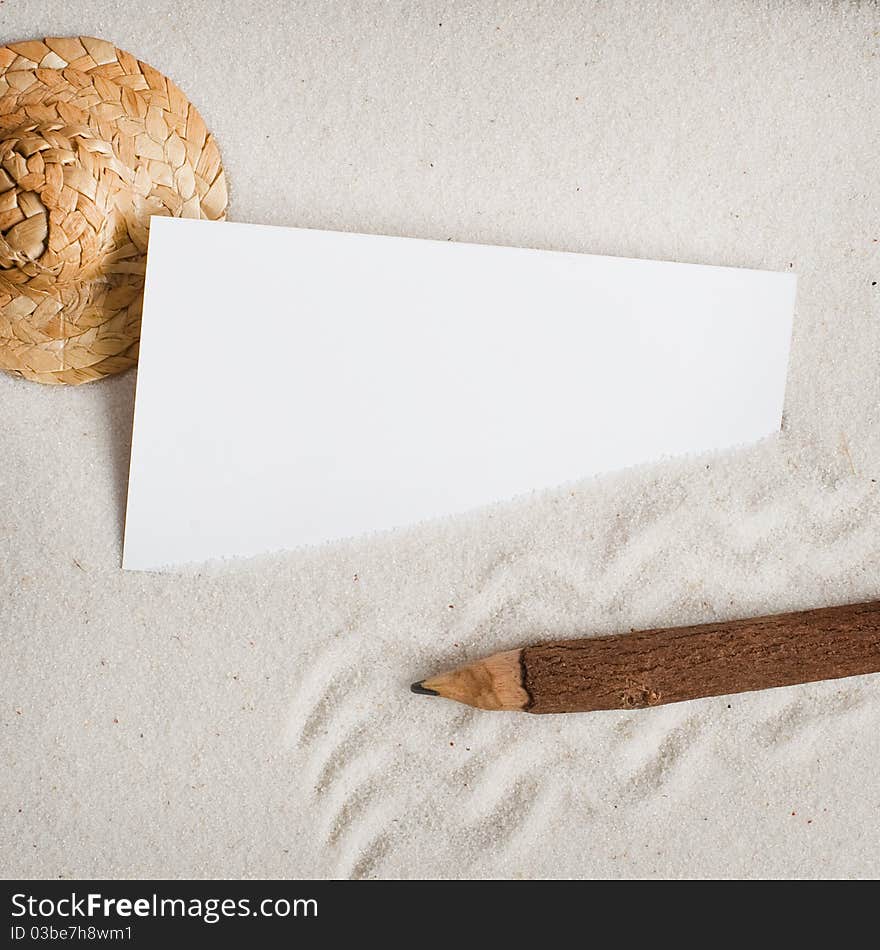 Pure sheet of paper on sand. A background. Pure sheet of paper on sand. A background