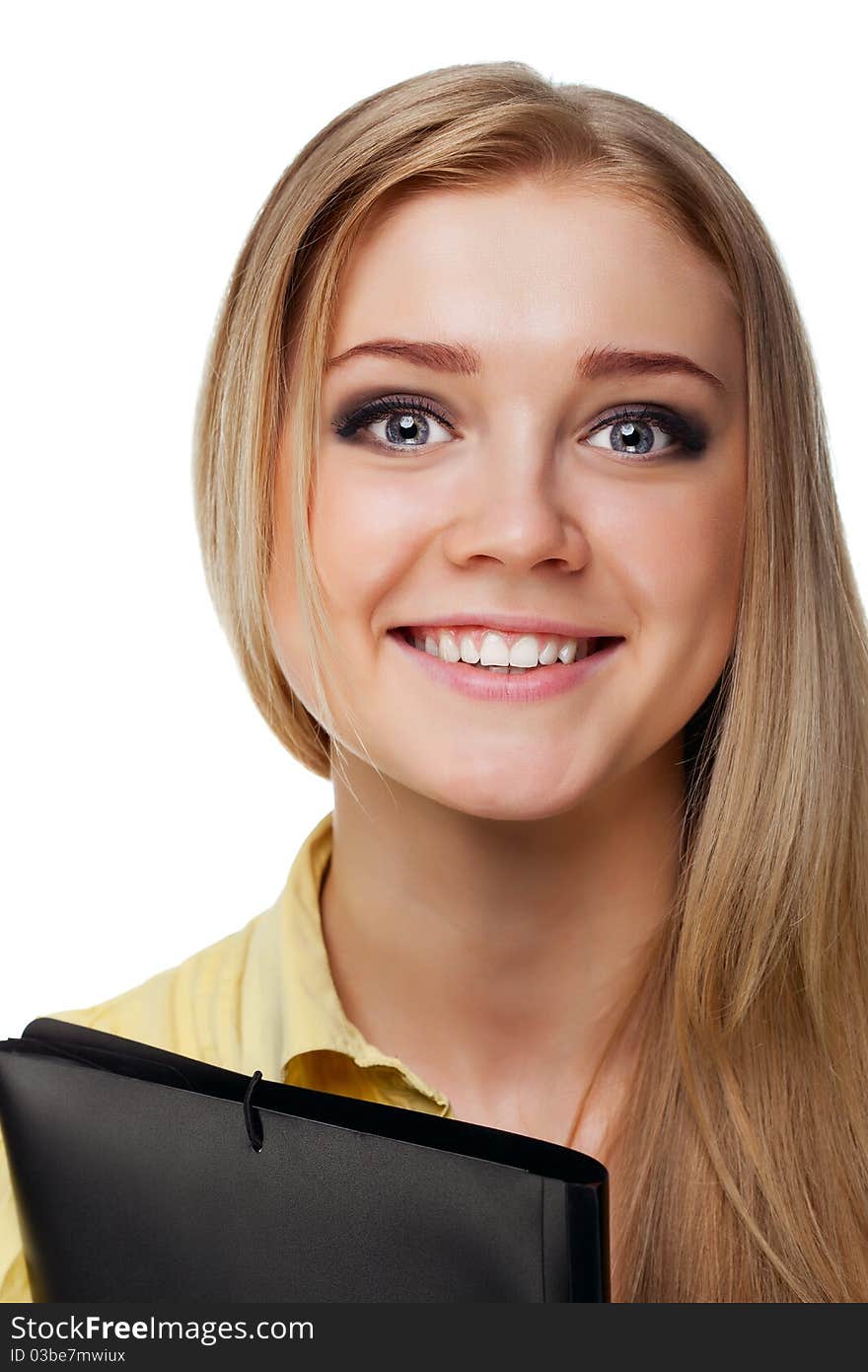 Smiling business woman. Isolated over white background