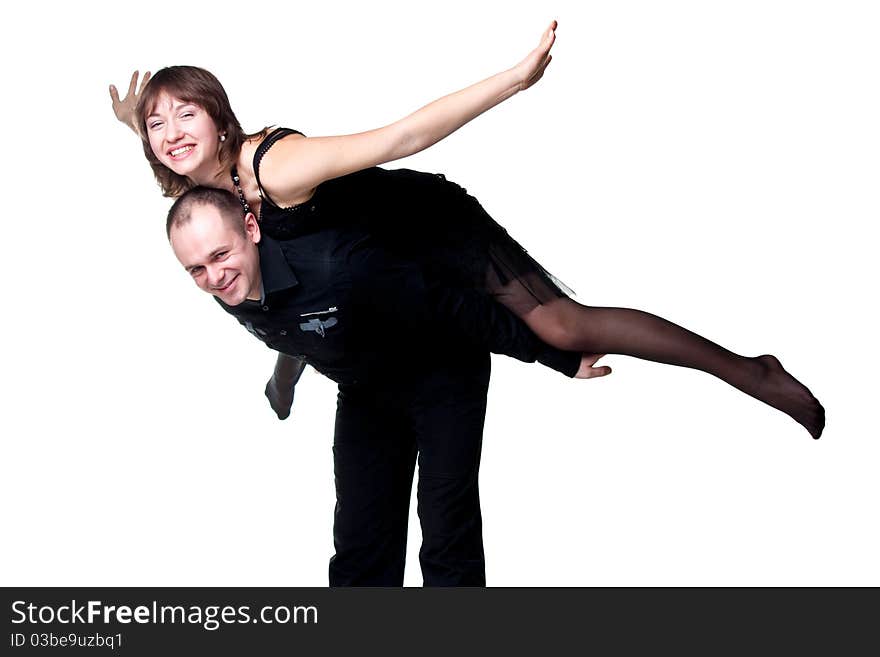 Portrait of a beautiful young happy smiling couple isolated on white