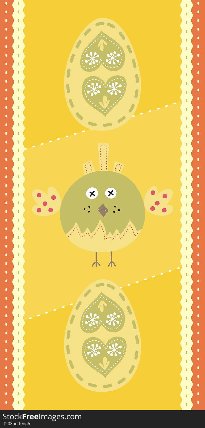 Easter card with eggs and yellow chicken