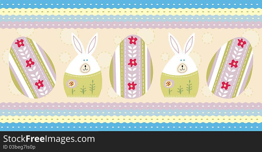 Easter card with eggs and cute bunny. Easter card with eggs and cute bunny