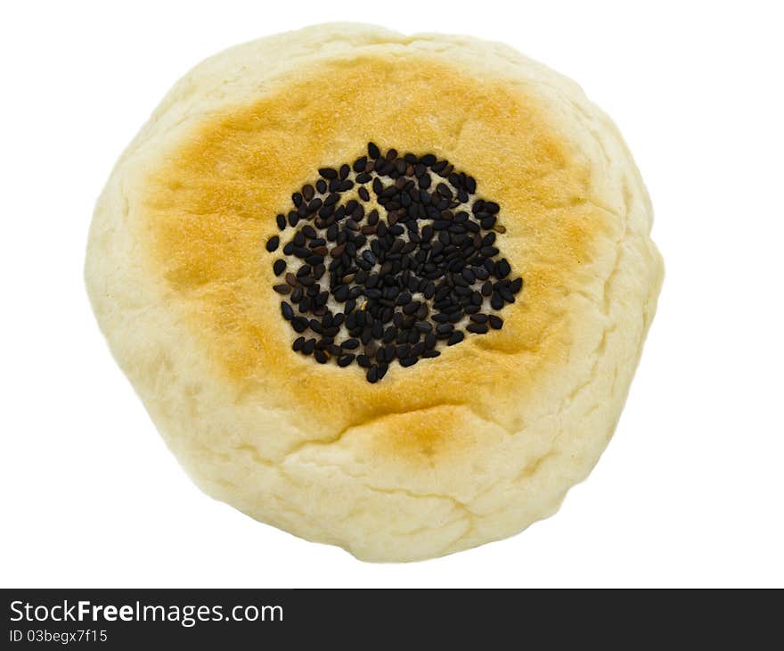 Bread with black sesame seed isolated on white background. Bread with black sesame seed isolated on white background