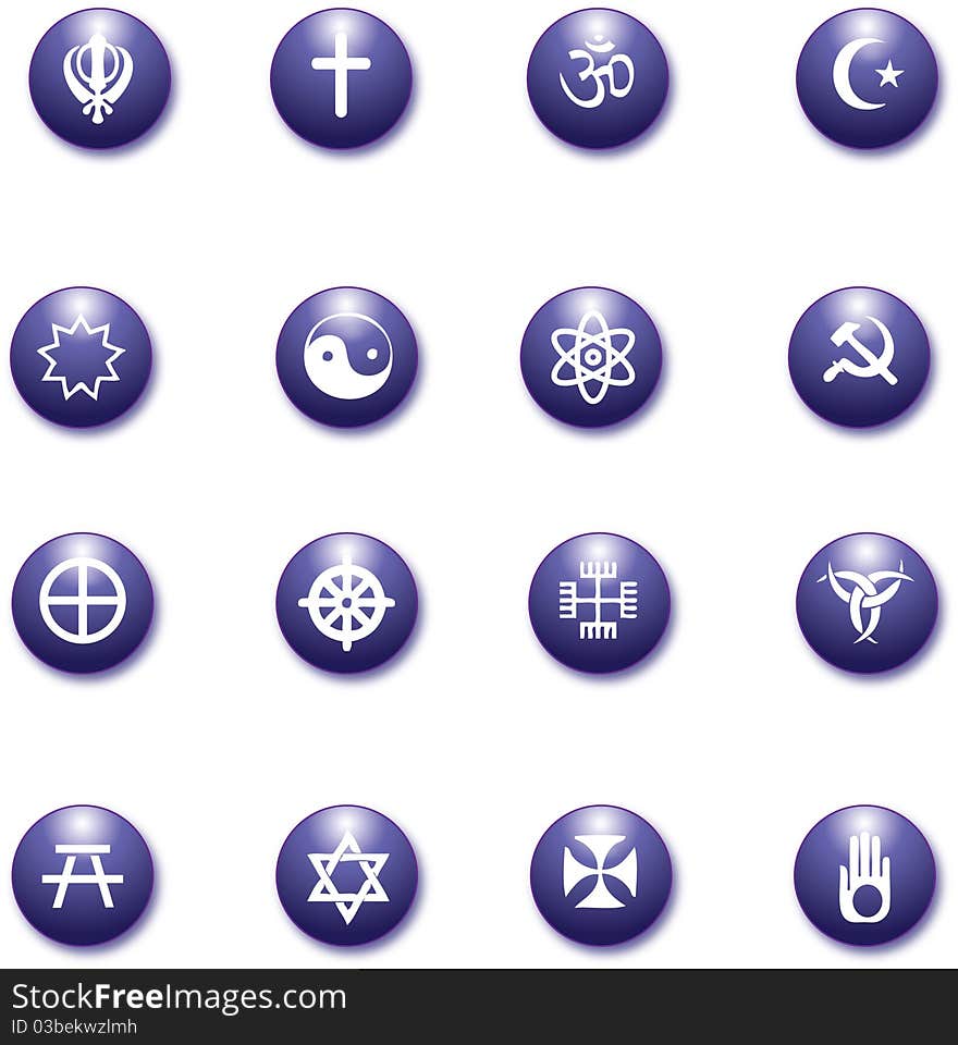 Religious purple icons set