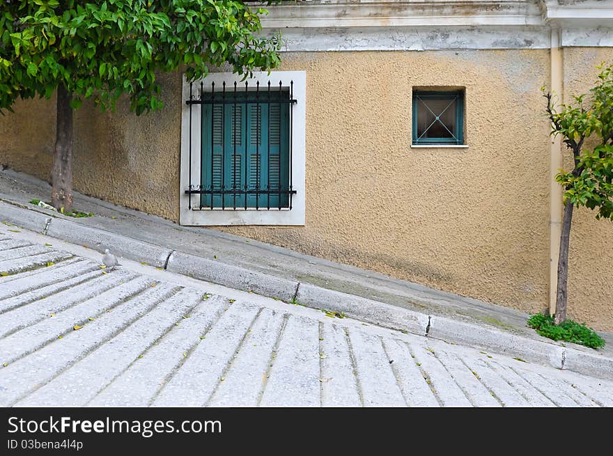 Typical greek facade in Plaka, Athens