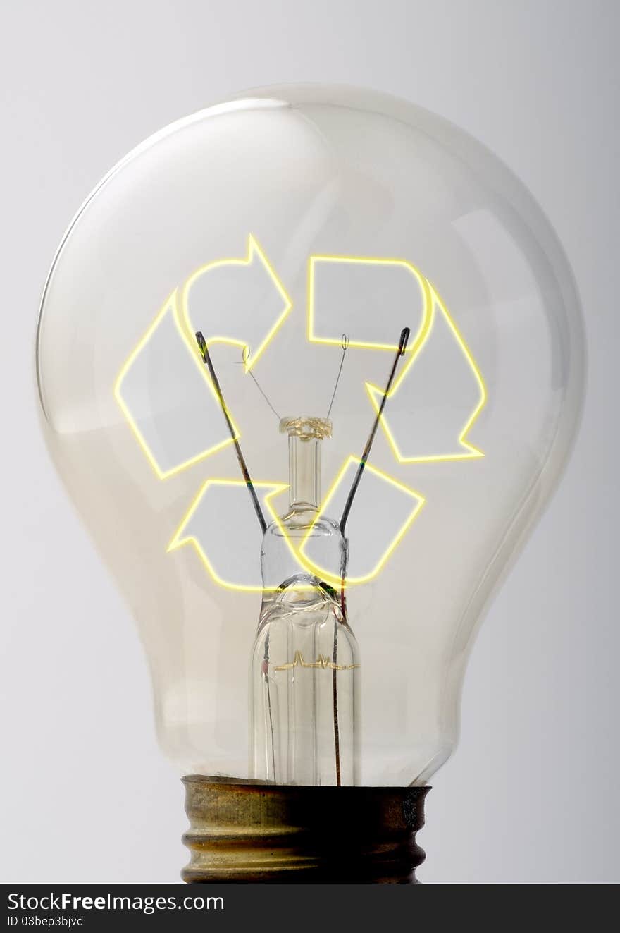 Light bulb with the recycle symbol instead of the filament. Light bulb with the recycle symbol instead of the filament