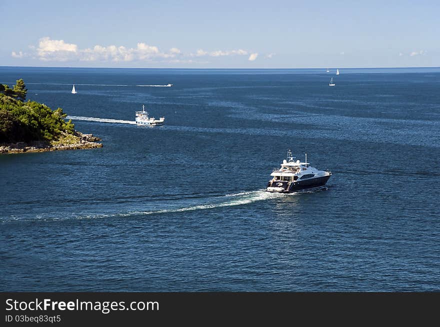 Little boats sailing on mediterranean sea at Rovinj - Croatia. Little boats sailing on mediterranean sea at Rovinj - Croatia