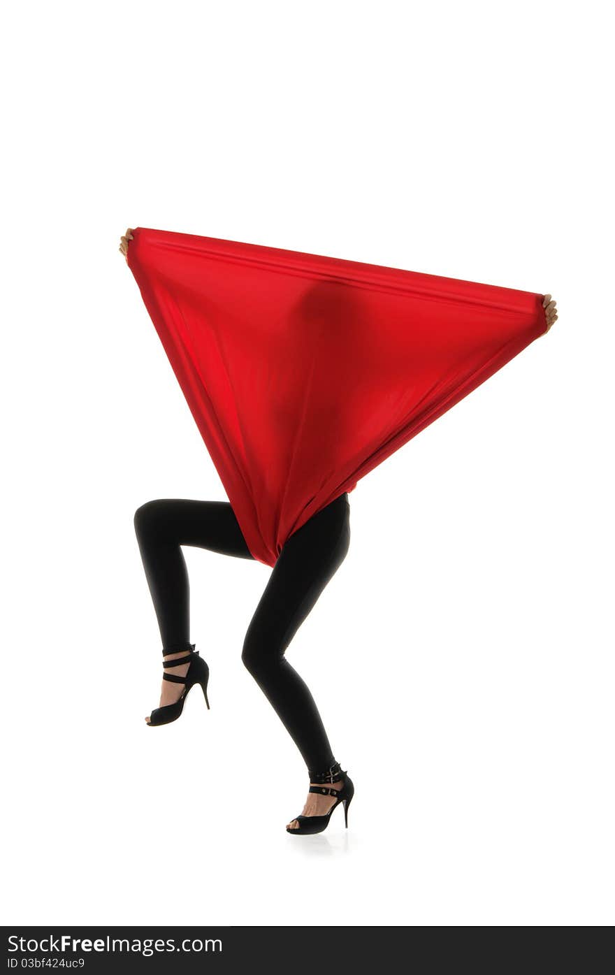 Woman In Black Tights With A Red Cloth