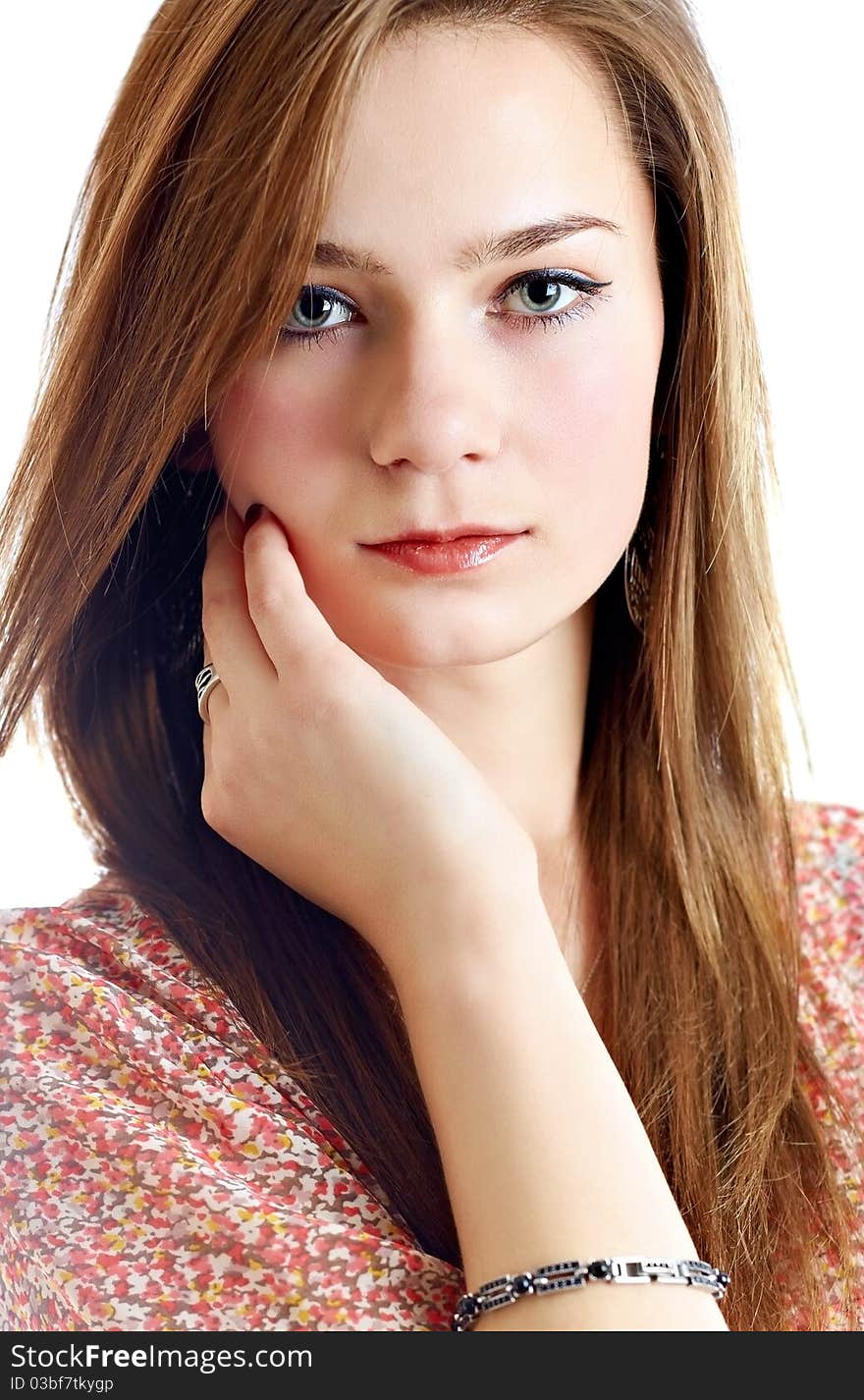 Close up portrait of woman in studio