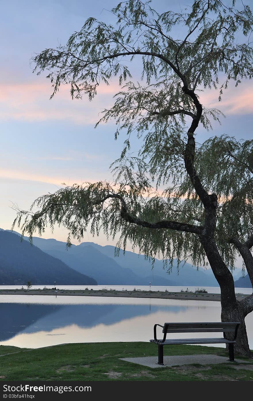 Night scene of Harrison Hot Springs lake view. Night scene of Harrison Hot Springs lake view