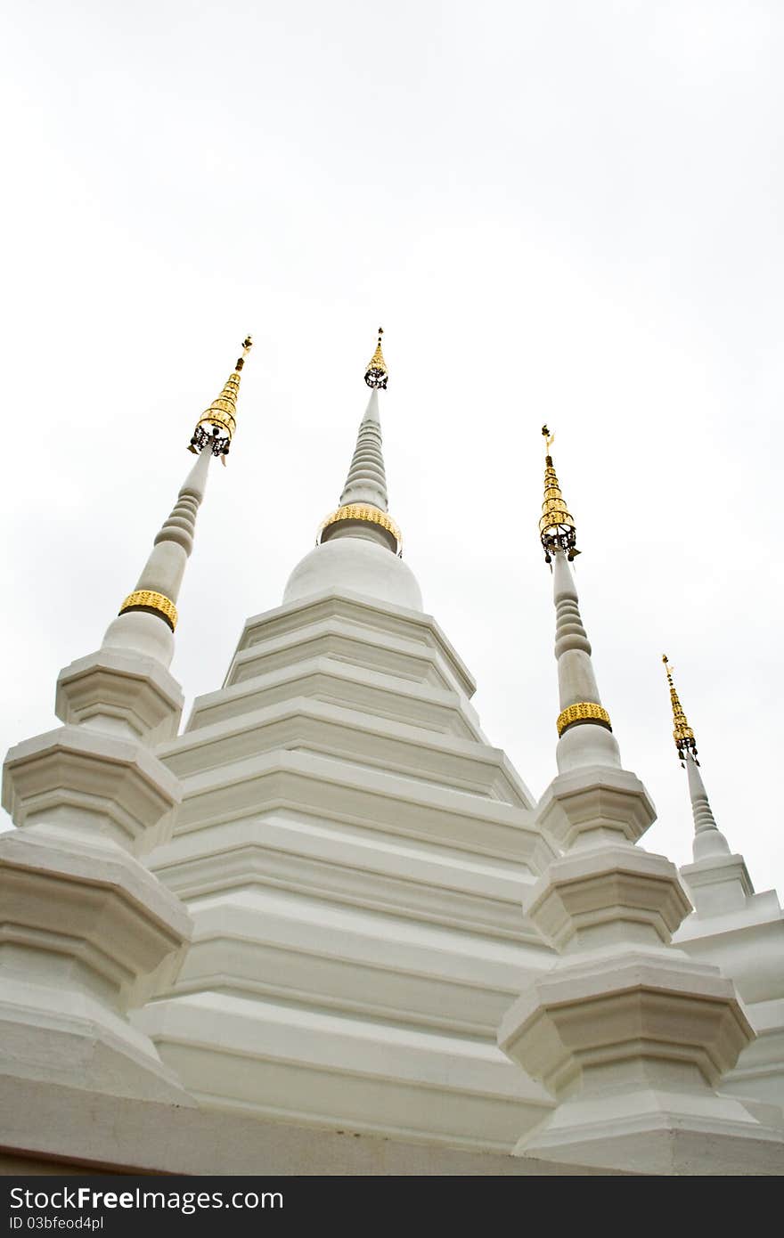 three tops of White pagoda on white background