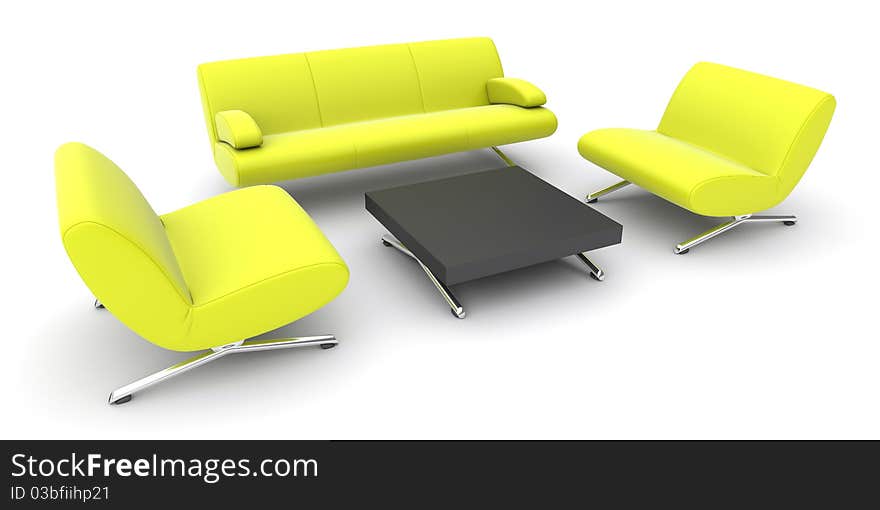 Yellow furniture set on a white background. Yellow furniture set on a white background