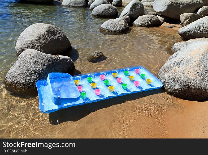 Swim mattress on the lake