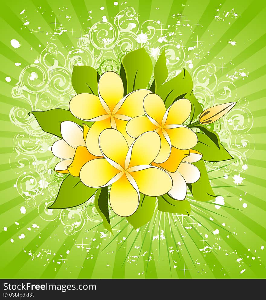 Green abstract background with beautiful flowers