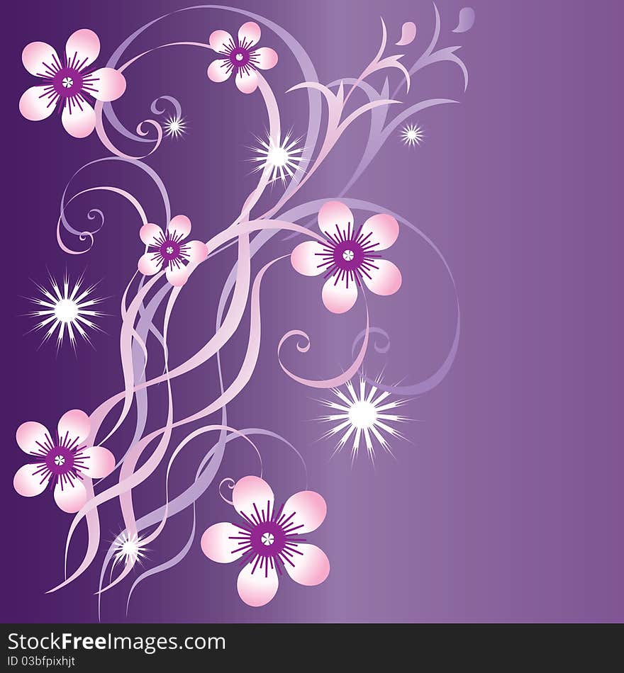 Ornament with flowers, stars, swirls on a purple background. Ornament with flowers, stars, swirls on a purple background.