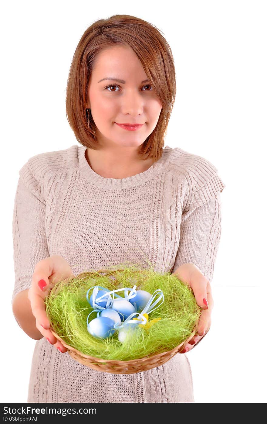 Young Woman with easter eggs in her hand - isolated