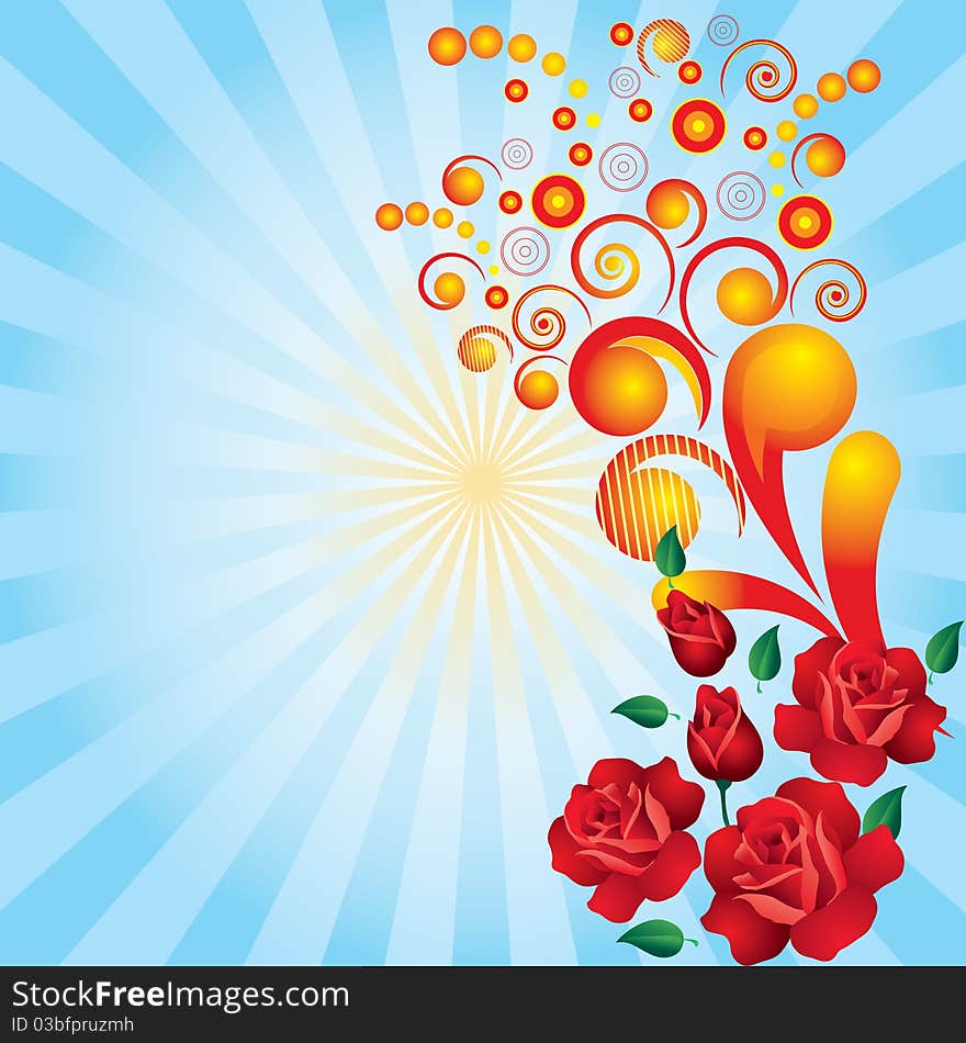 Abstract background with roses and rays.