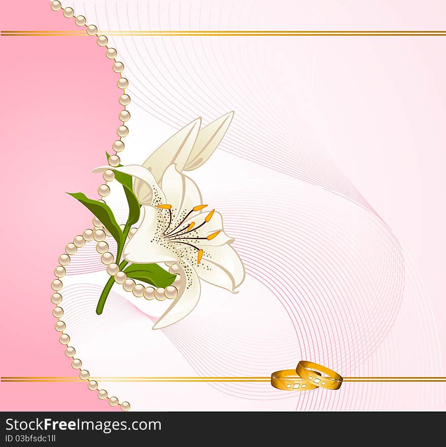 Two wedding rings on a background with lillies