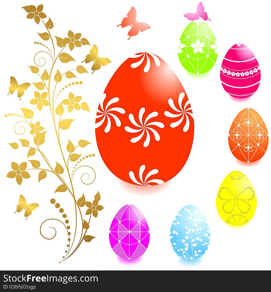 Set of Easter eggs with golden floral ornaments. Set of Easter eggs with golden floral ornaments.