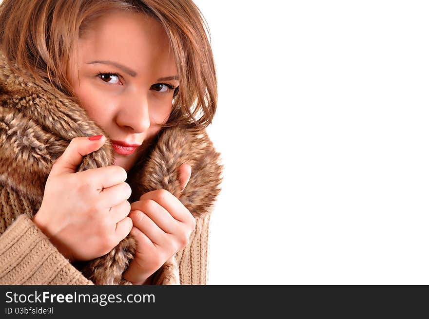 Beautiful woman portrait - isolated over a white background