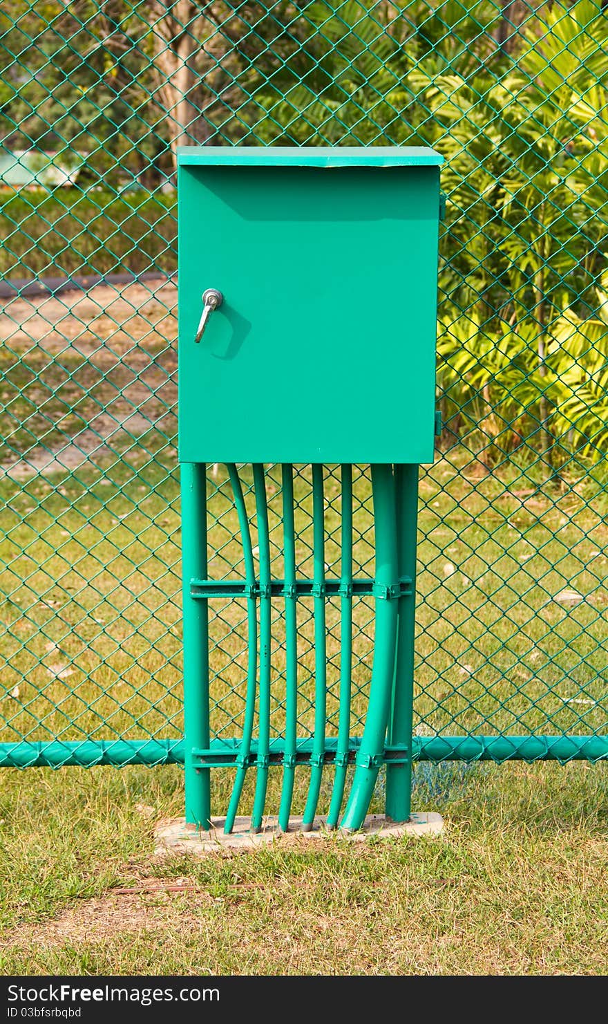 Electricity distribution box in the sport field. Electricity distribution box in the sport field.